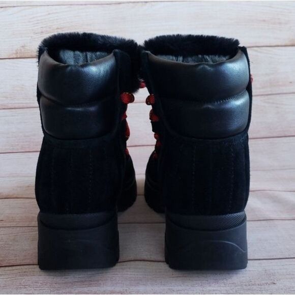 Aquatalia Suede Leather Faux Fur Hiking Outdoor Boots Booties Lace Up Black - Picture 7 of 13